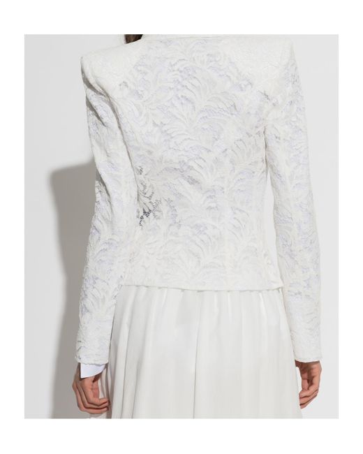 Balmain White Single Buttoned Lace Detailed Blazer