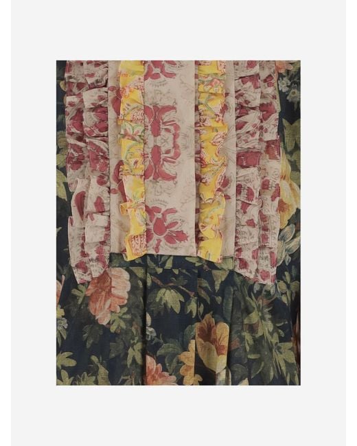 Valentino Multicolor Floral Print Ruffle Detailed Dress