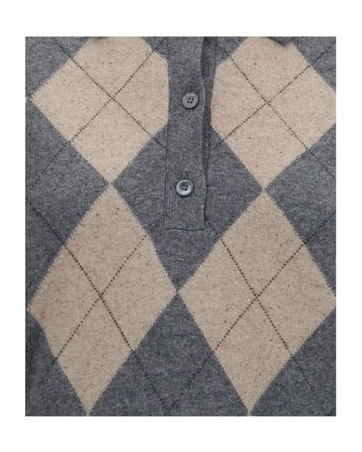 Rohe Gray Ballantyne Argyle Ribbed Polo Top