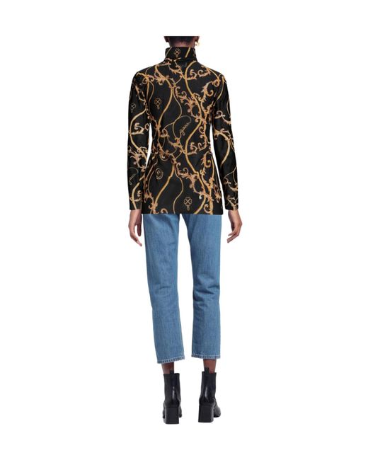 Ganni Black Multi-Color Print Long Sleeve High Neck T-Shirt