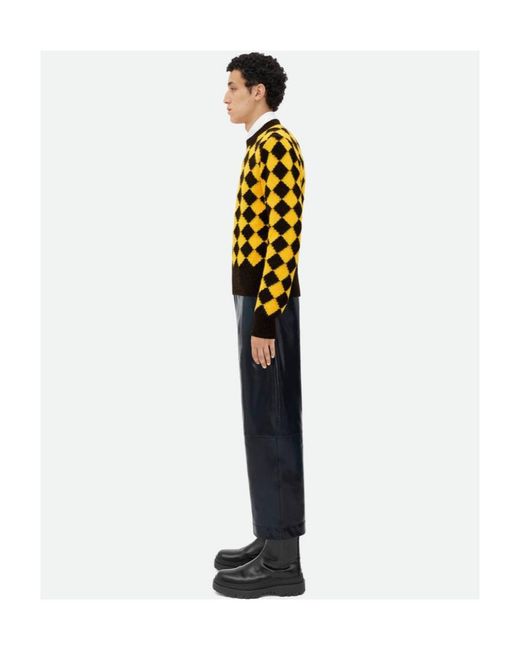 Bottega Veneta Yellow Argyle Intarsia Wool Jumper for men