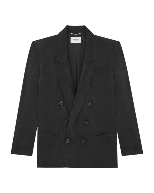 Saint Laurent Black Double-Breasted Long-Sleeved Jacket