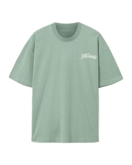 AllSaints Green Odyssey Oversized Short Sleeve Crew T-Shirt for men