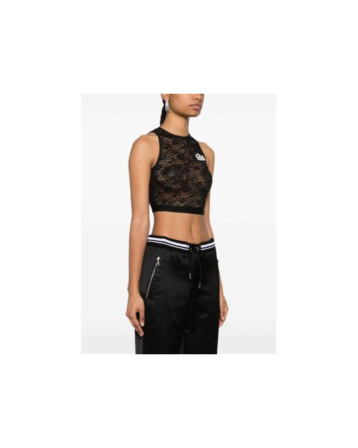 Alessandra Rich Black Sleeveless Cropped Laced Tank Top