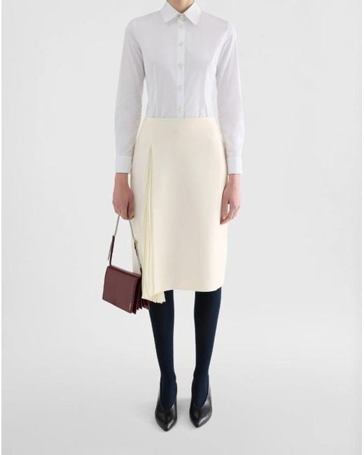 Jil Sander White Wool Sablé Pleated Skirt