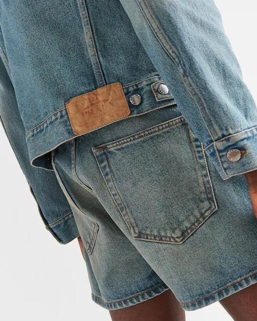 Prada Blue Enamelled Tag Detailed Denim Jacket for men