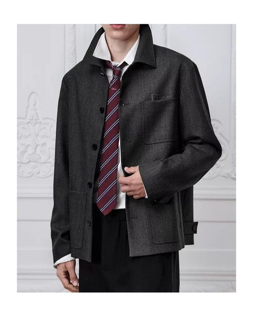 Dior Gray Workwear Jacket With Embroidery for men