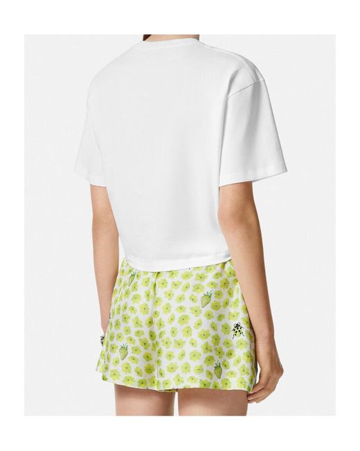 Versace White Strawberry-Motif Safety-Pin Detailed T-Shirt
