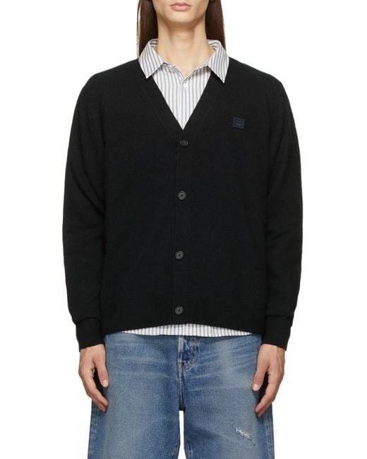 Acne Black Logo Patch Knitted Cardigan for men