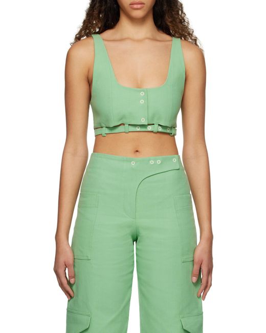 Ganni Green Sleeveless Suiting Cropped Top