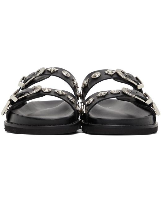 Toga Virilis Black Studded Buckle-Strap Leather Sandals for men