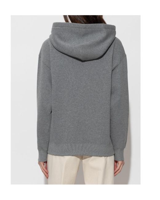 Jil Sander Gray Logo Printed Drawstring Hoodie