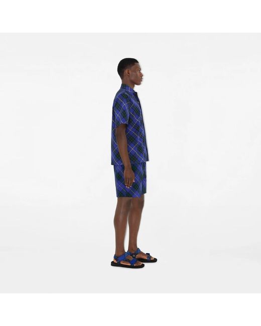 Burberry Blue Checkered Short-Sleeve Shirt for men