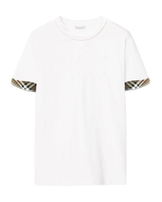 Burberry White Check Trim Cotton T-Shirt