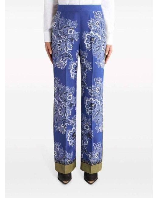 Etro Blue Bandana Print Straight-Leg Trousers