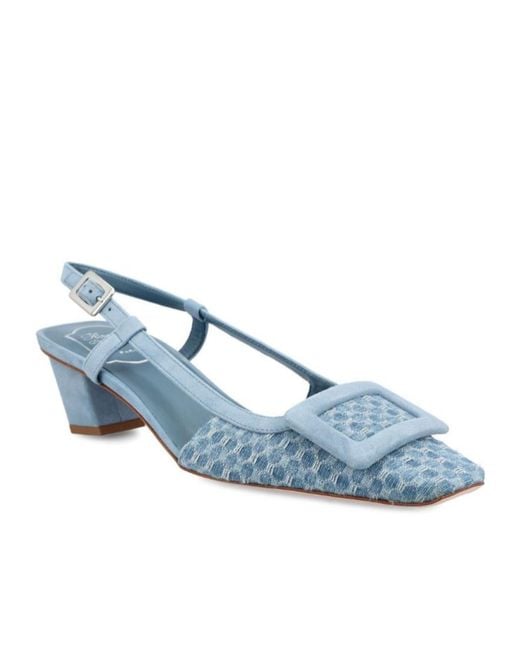 Roger Vivier Blue Square Toe Slingback Pumps