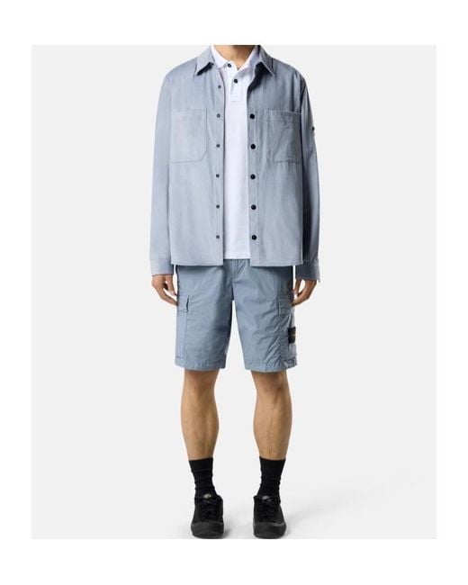 Stone Island Blue Logo-Patch Cargo Shorts for men