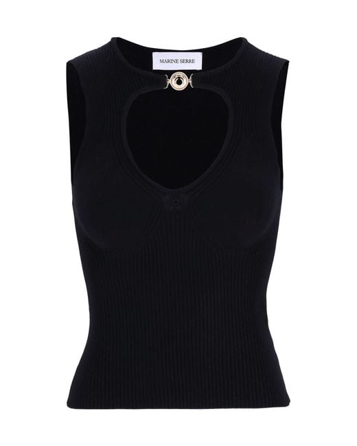 MARINE SERRE Black Cut-Out Detailed Knitted Top