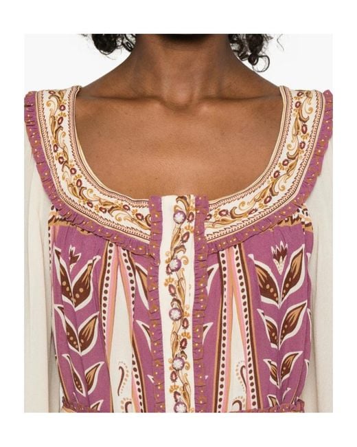 Farm Rio Pink Floral Printed Tie-Waist Scoop Neck Mini Dress