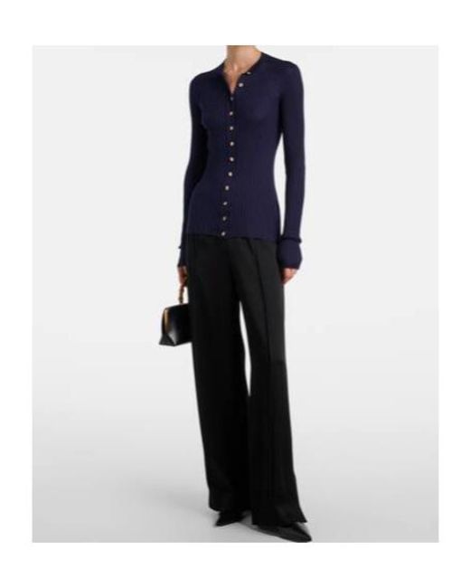 Jil Sander Blue Ribbed-Knit Silk Cardigan