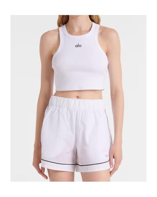 Alo Yoga White Striped Detail Shorts