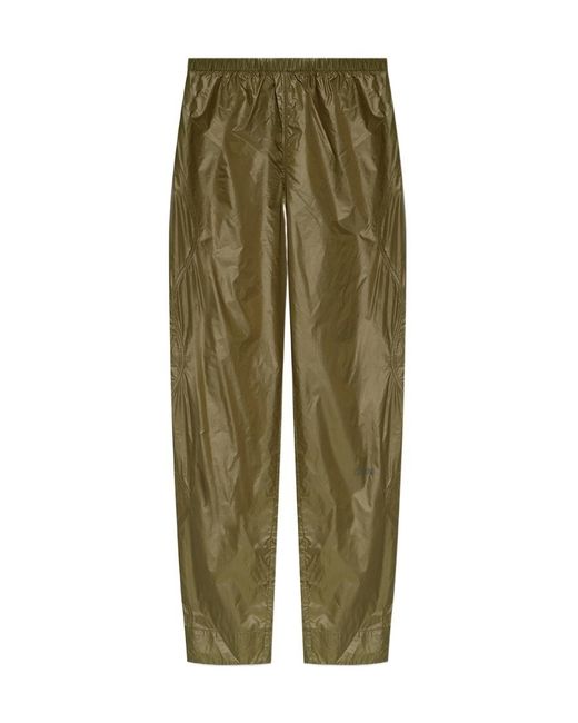 Ganni Green Logo Printed Elastic Waist Trousers