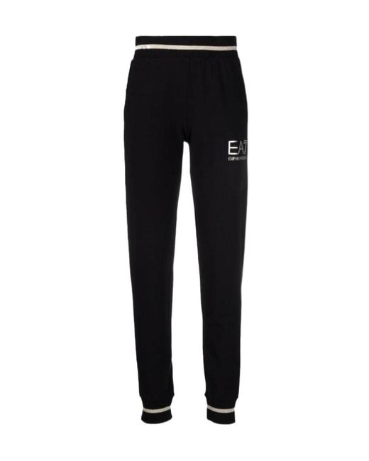 EA7 Black Logo-Print Cotton Track Pants