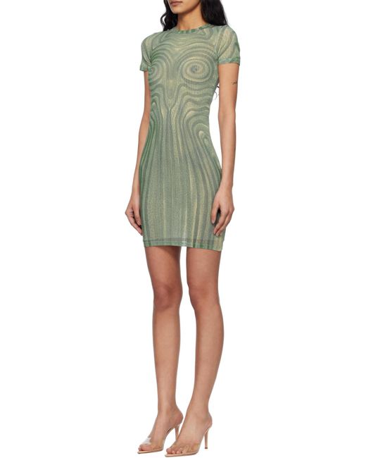 Jean Paul Gaultier Green Spiral-Print Mesh Dress