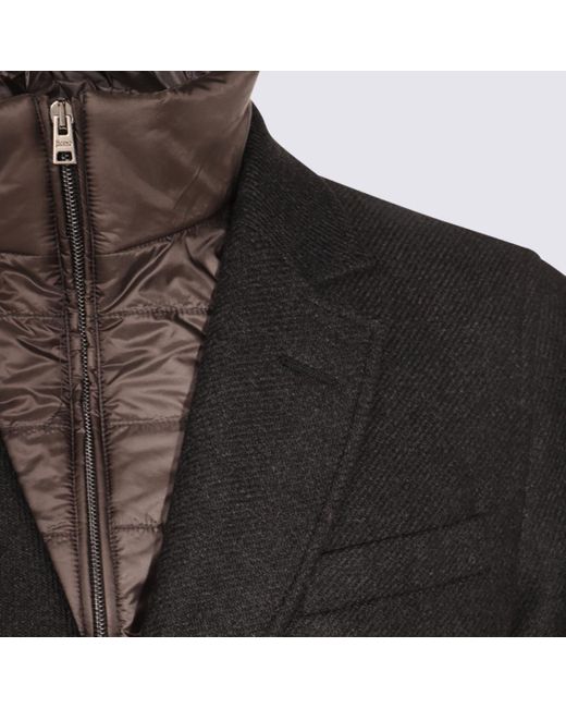 Herno Black Buttoned High Neck Long-Sleeved Coat for men