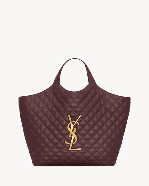 Saint Laurent Purple Icare Logo Plaque Quilted Tote Bag