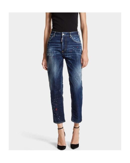 DSquared² Blue Distressed Straight-Leg Jeans