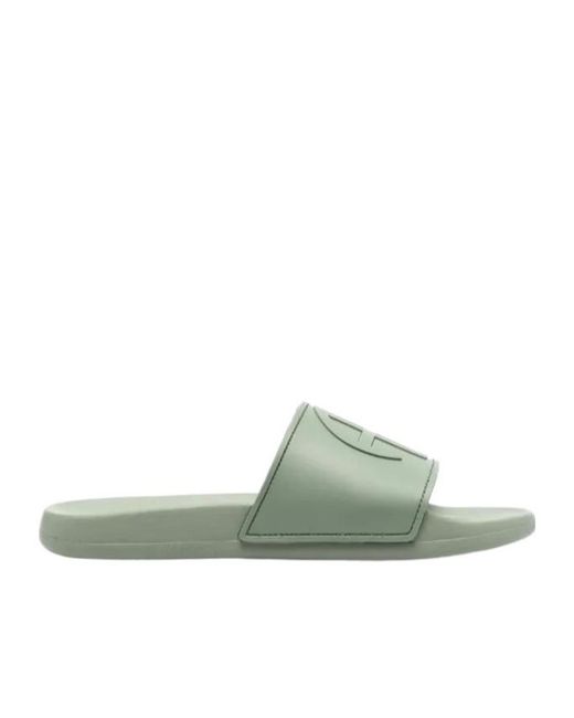 Anine Bing Green Logo-Embossed Faux-Leather Slides