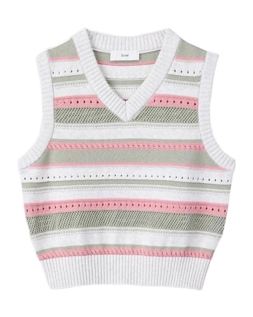 DUNST Gray Striped V-Neck Knitted Top for men