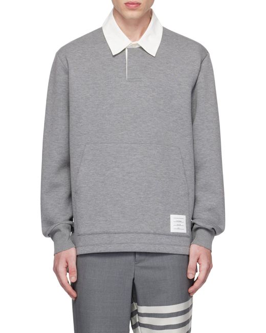 Thom Browne Gray Logo-Patch Rugby Polo Top for men