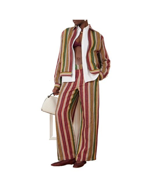 The Elder Statesman Red Striped Linen Jacquard Jacket
