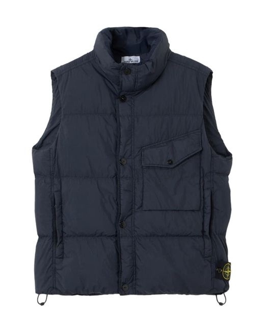 Stone Island Blue Logo Patch High Neck Sleeveless Vest for men