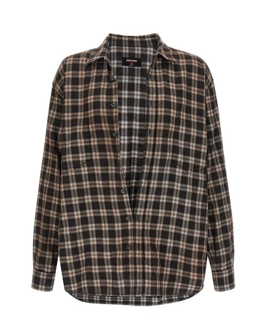 DSquared² Gray Long-Sleeved Checked Shirt for men