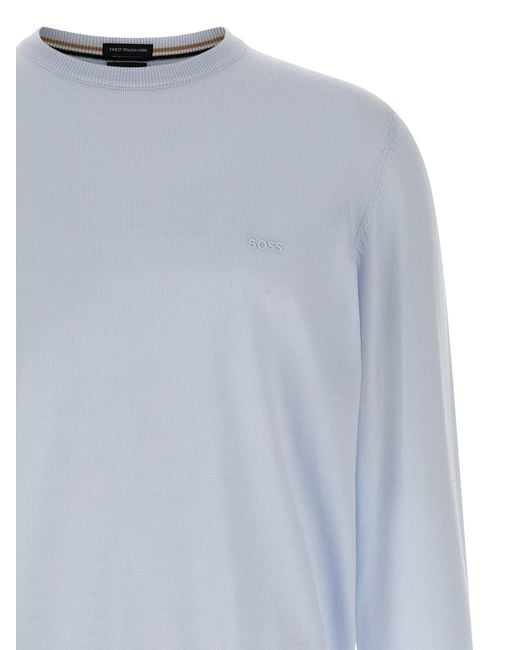 Boss Blue Botto Logo Crew Neck Knitted Sweater for men