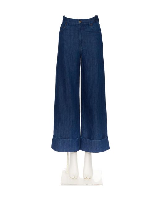 Valentino Blue Lightweight Logo Patch Wide Leg Jeans