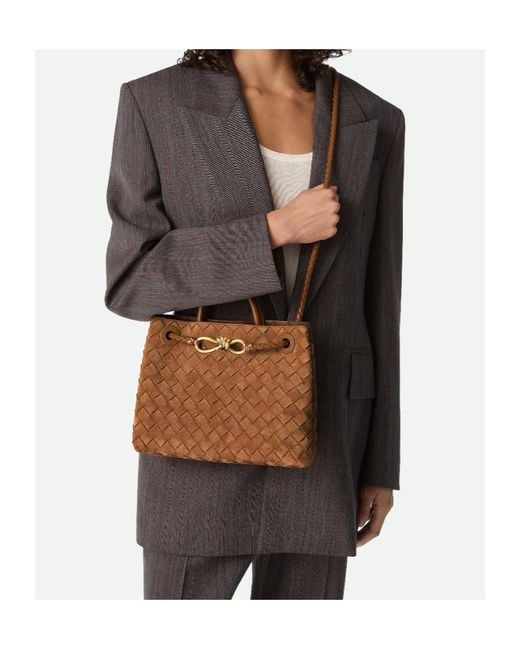 Bottega Veneta Brown Andiamo Woven Shoulder Bag