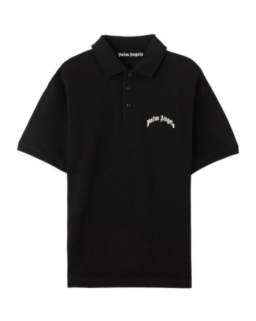 Palm Angels Black Curved Logo Short-Sleeved Polo Shirt for men