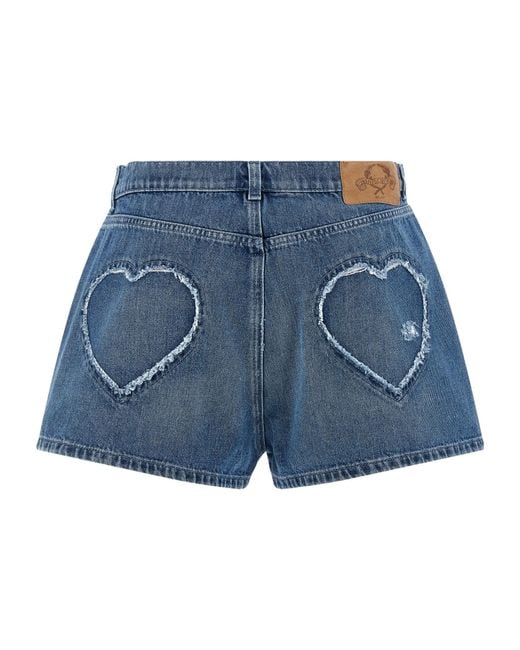 Moschino Blue Heart Distressed Denim Shorts
