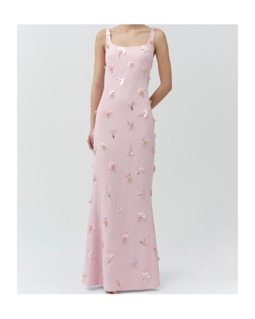 Jonathan Simkhai Pink Briella Floral-Appliqué Gown
