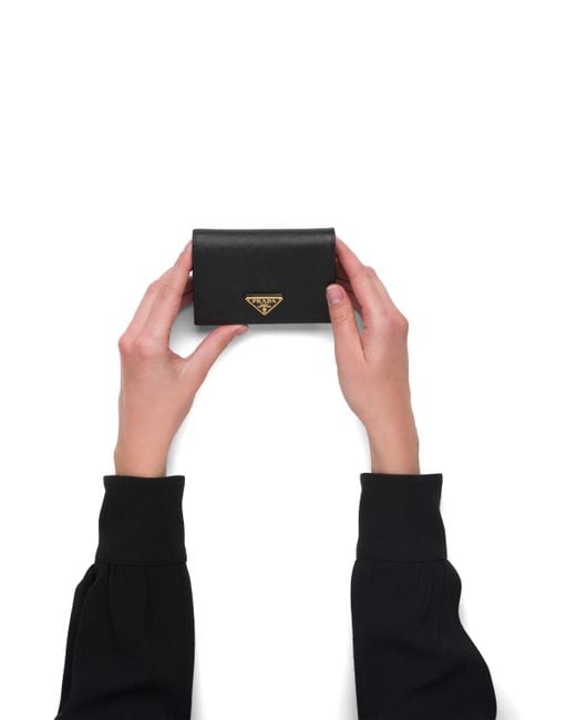 Prada Black Logo Plaque Fold-Over Wallet