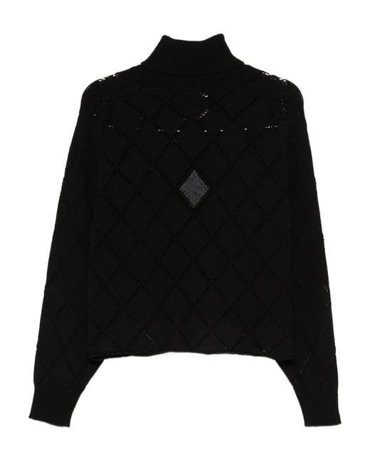 Semicouture Black Openwork Turtleneck Sweater