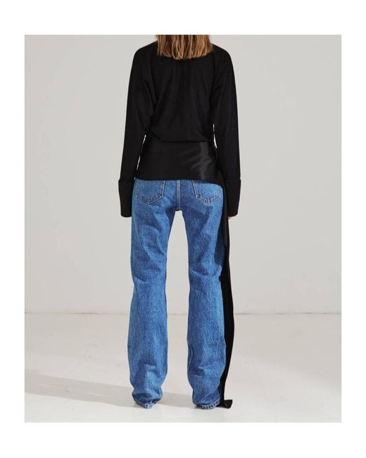 DARKPARK Blue Satin-Trim Long-Sleeve Blouse