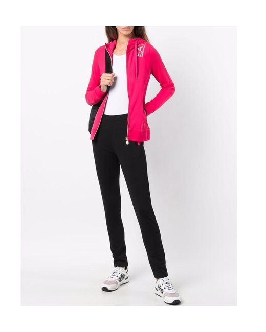 EA7 Pink Logo-Print Zipped Hoodie