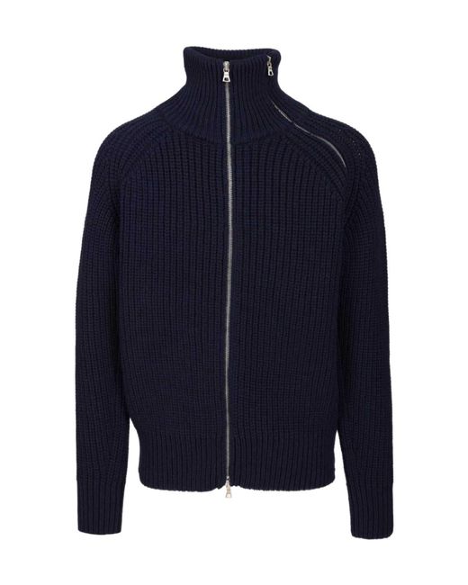 Dries Van Noten Blue High Neck Zip-Up Jumper for men