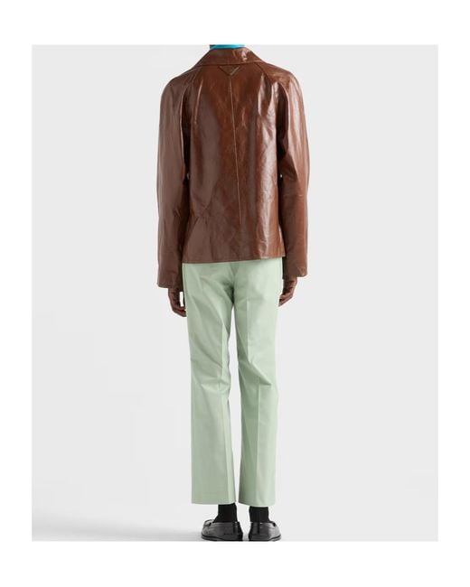 Prada Brown Vintage-Look Leather Blouson Jacket for men