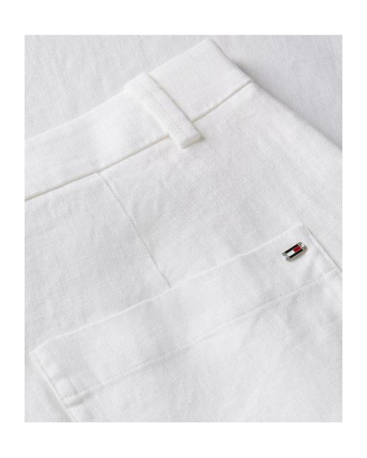 Tommy Hilfiger White Linen Blend Tailored Wide Leg Trousers
